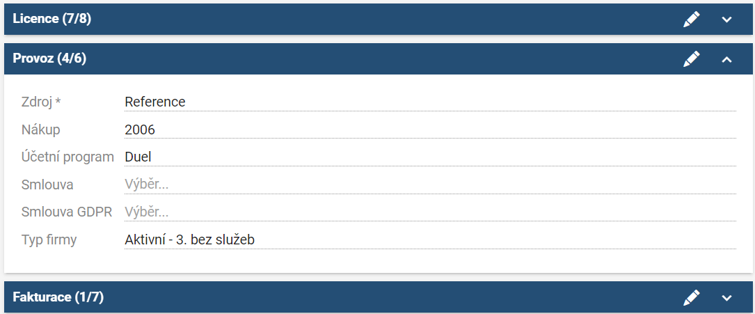 Informace o skupině dodatků